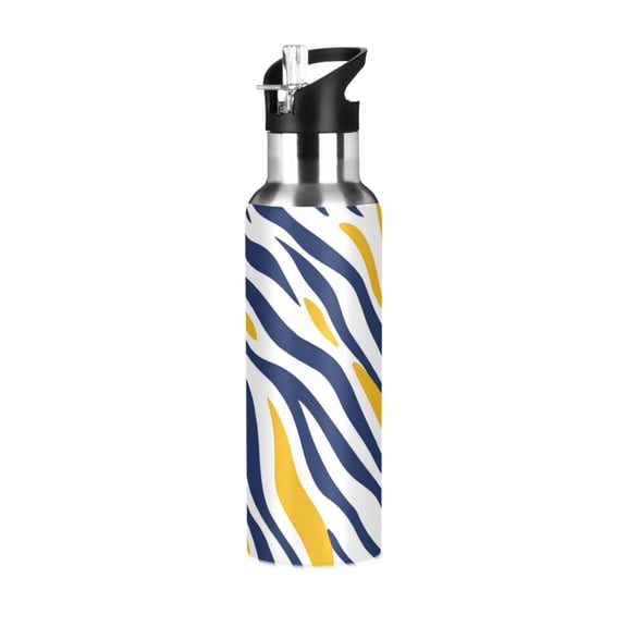Yellow Blue Zabra Skin Stripes Sports Bottle with Straw Stainless Steel Water Jug Portable Thermal Cup Leak-proof 600ML