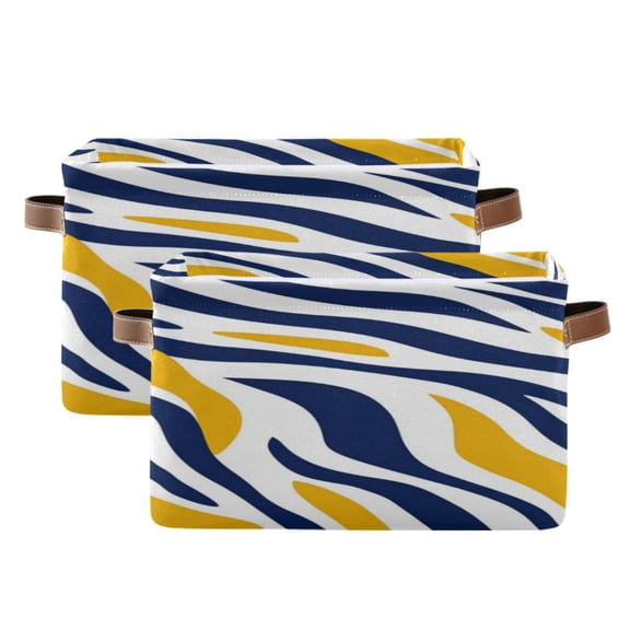 Yellow Blue Zabra Skin Stripes Square Storage Bins with Handles Collapsible Containing Box 2 Packs
