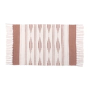 Yellow Bohemian Bathroom Rug with Tassels, Bohemian Style Mat (23.6 x 35 Inches)
