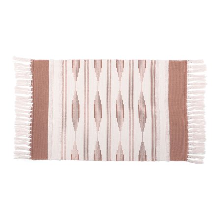 Yellow Bohemian Bathroom Rug with Tassels, Bohemian Style Mat (23.6 x 35 Inches)