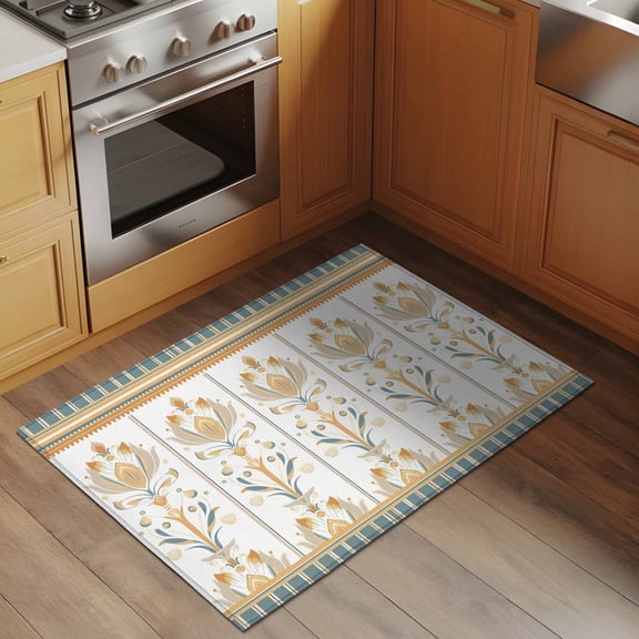Yellow Bohemian Flower 2x3 Rug for Entryway Front Door Kitchen Sink Area, Tribe Boho Aztec Low Pile Washable Non Slip Rectangle Area Rug