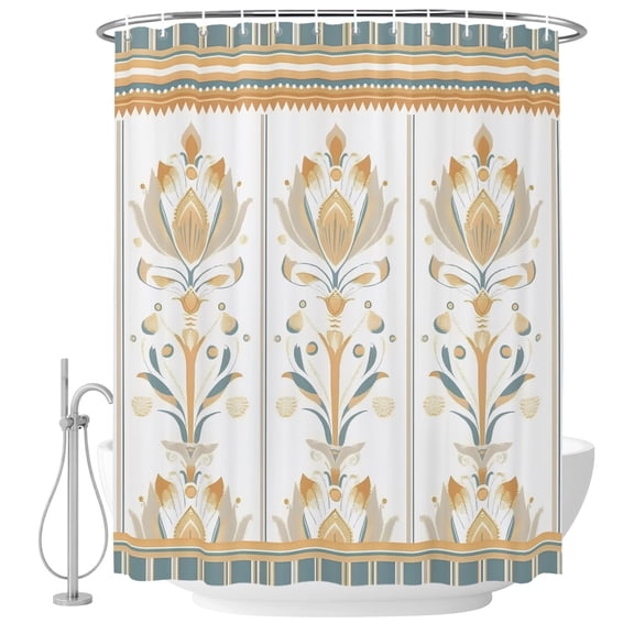 Yellow Bohemian Flower Shower Curtain Set with Hooks, Tribe Boho Aztec Water Repellent Shower Curtains for Bathroom Decor Sturdy Shower Curtain, Machine Washable 36x72 Inch