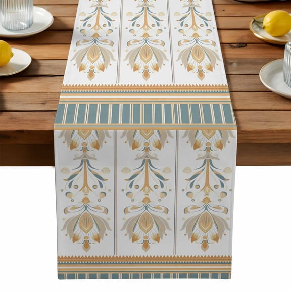 Yellow Bohemian Flower Table Runner, Tribe Boho Aztec Kitchen Table Runners Dress Scarves for Table Decorations Party/Restaurant/Indoor Outdoor Use, 13x36in