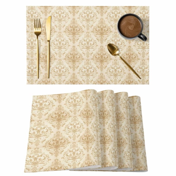 Yellow Boho Floral Placemats Set of 8 Vintage Ethnic Tribe Abstract Art Place Mats Indoor Wipeable Table Mats Washable Cloth Dining Table Placemats for Kitchen Holiday Party Home Decor 13x19 Inch