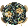 thumbnail image 1 of Yellow Boho Floral Round Tablecloth, Fitted Table Cover with Elastic for 36"-44" Round Tables, Vintage Southwestern Ethnic Tribe Botanical Table Cloth Outdoor Dinning Party Waterproof Tablecloths, 1 of 7