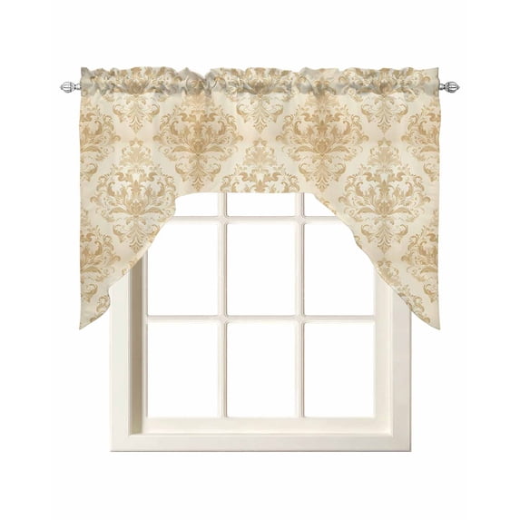 Yellow Boho Floral Swag Valances for Windows, Small Curtains Drapes, Vintage Ethnic Tribe Abstract Art Kitchen Window Curtains Over Sink Window Treatment Valance for Bedroom/Bathroom 56"x36"