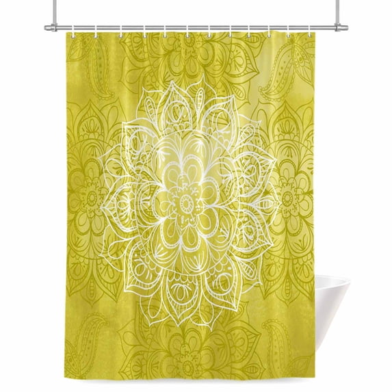 Yellow Boho Flowers Shower Curtain, Vintage Abstract Watercolor Yellow Bohemia Floral Waterproof Shower Curtain Set with 12 Hooks Lightweight Bath Curtains Fabric Bathroom Decor 60x72 Inches