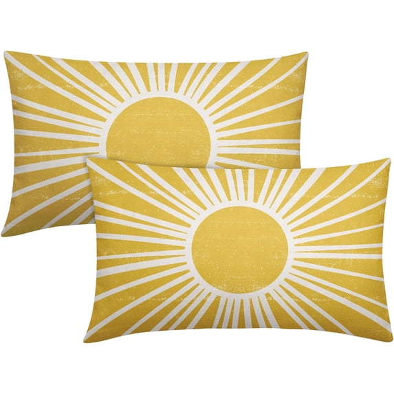 Yellow Boho Pillow Covers 12x20 Set of 2 Bohemian Style Retro Abstract Sun Outdoor Throw Pillows Farmhouse Decorative Pillowcase Linen Lumbar Cushion Cover for Home Couch Sofa Bed