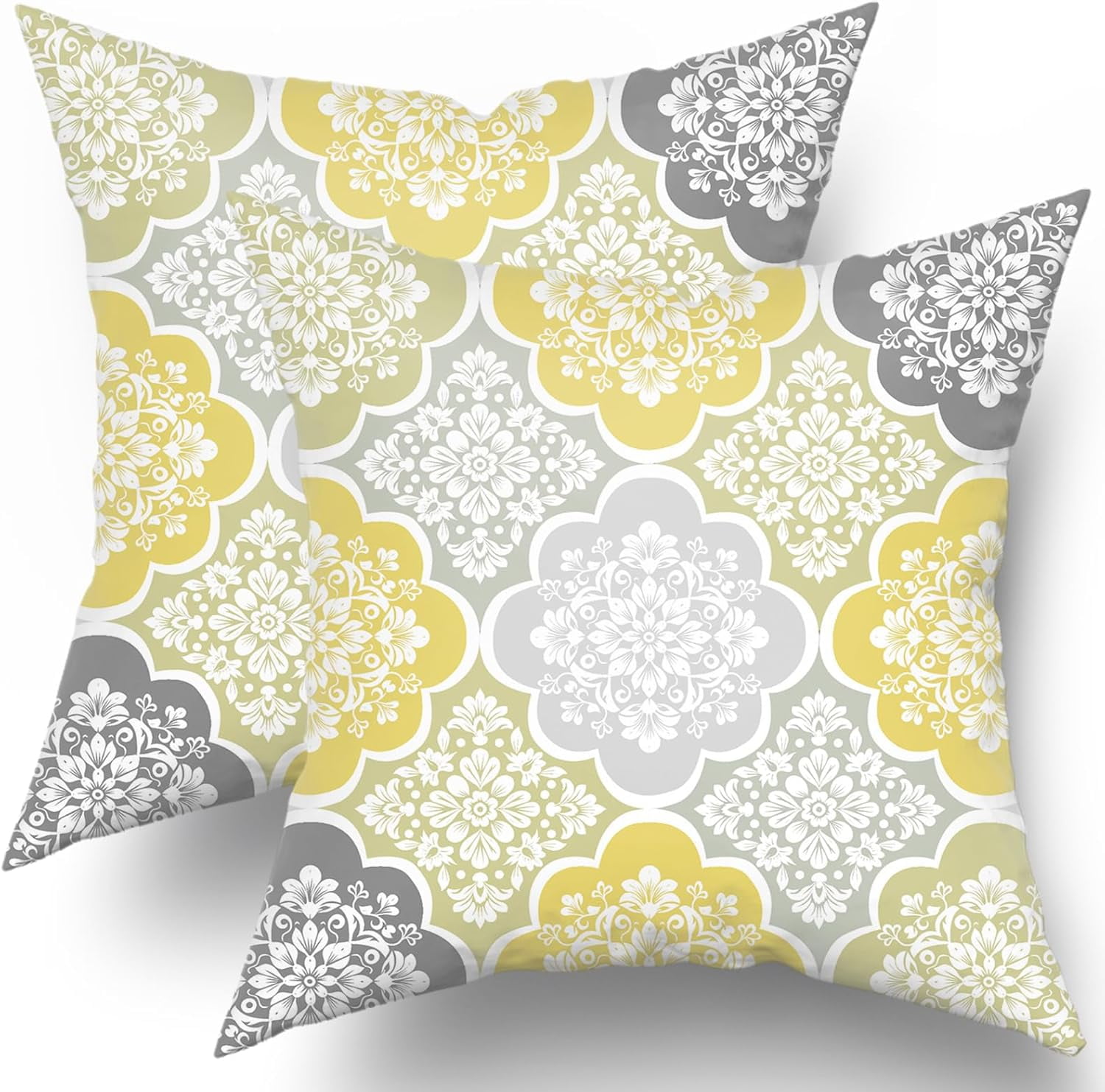 Yellow Boho Pillow Covers 18x18 Inch Pack of 2 Bohemian Yellow Grey