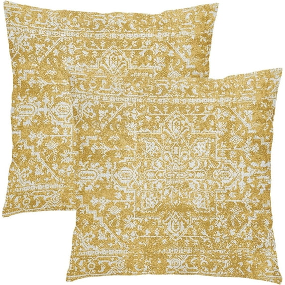 Yellow Boho Throw Pillow Covers 20x20 Inch Bohemian Carpet Ethnic Pillow Cases Vintage Geographic Persian Rug Decorative Farmhouse Throw Pillows Set of 2 Home Decor For Room Porch Patio Couch Outdoor