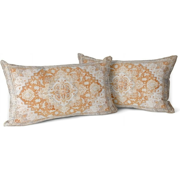 Yellow Boho Throw Pillow Covers Set of 2 Monaco Rug Persian Carpet Double Sided Pattern Cotton Soft Pillow Case Cushion Cover Pillowcase for Garden Couch Sofa Bed Decorative 12x20 inch