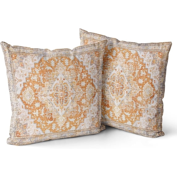 Yellow Boho Throw Pillow Covers Set of 2 Monaco Rug Persian Carpet Double Sided Pattern Cotton Soft Pillow Case Cushion Cover Pillowcase for Garden Couch Sofa Bed Decorative 16x16 inch