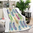 thumbnail image 1 of Yellow Boho Tribal Feathers Pattern Blanket,Comfortable Soft Flannel Throw Blanket,All Season,Warm Lightweight Blankets for Sofa Bed Couch Living Room Chair,60"x80", 1 of 4