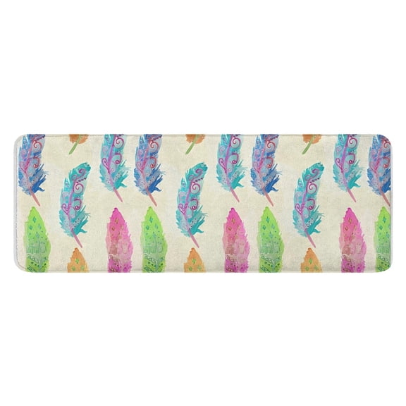 Yellow Boho Tribal Feathers Pattern Kitchen Rug Mat,Kitchen Runner Rugs Non Skid Washable,Decorative Kitchen Floor Mats for Kitchen,Sink,Laundry,17"x47.2"