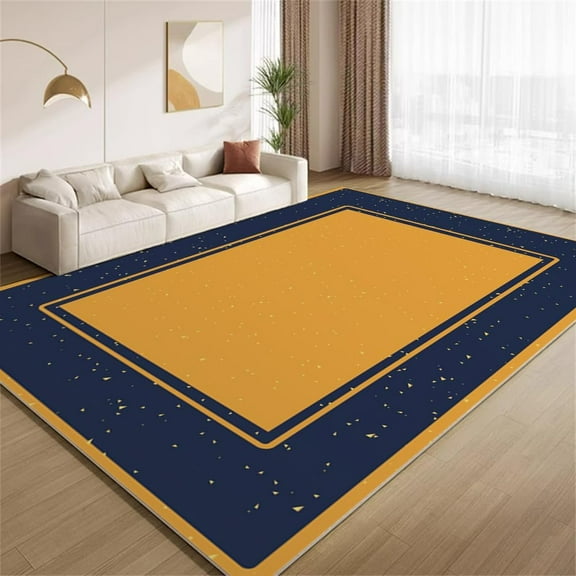 Yellow Border Area Rugs Vintage Blue Yellow Rugs Non Slip Machine Washable Indoor Throw Carpet for Living Room Bedroom Study Office Entrance Foyer 3ftx5ft