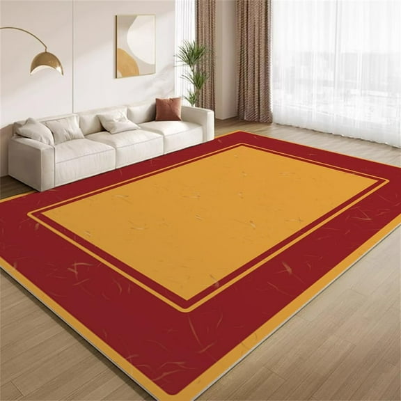 Yellow Border Area Rugs Vintage Red Yellow Rugs Soft Washable Non Slip Carpet for Living Room Bedroom Entry Floor Mats 2ftx3ft