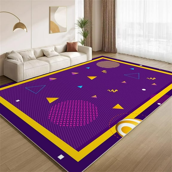 Yellow Border Rug 5x8ft Area Rugs Vintage Purple Arcade Rugs Ultra Soft Non Slip Washable Carpet for Living Room Bedroom Study Office Hallway