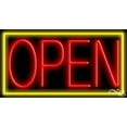 thumbnail image 1 of Yellow Border With Red Open LED Neon Sign 13 x 24 - inches, Black Square Cut Acrylic Backing, with Dimmer - Bright and Premium built indoor LED Neon Sign for storefront., 1 of 7