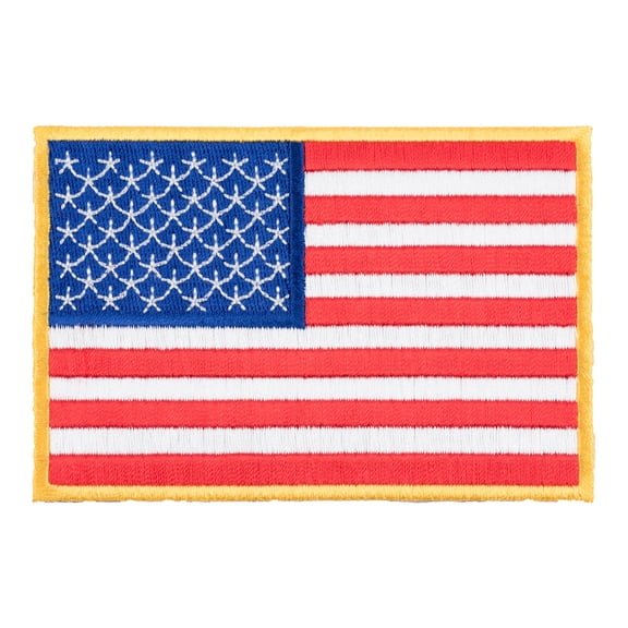 Yellow Bordered American Flag Biker Patriotic Embroidered Iron On Sew On Patch