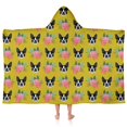 thumbnail image 1 of Yellow Boston Terrier and Flower Hooded Bath Towel，50"x30" for Ages 3 To 12 Kids, Quick Dry Lightweight Soft Microfiber Hood Beach Towel Cover Up for Kids, 1 of 7