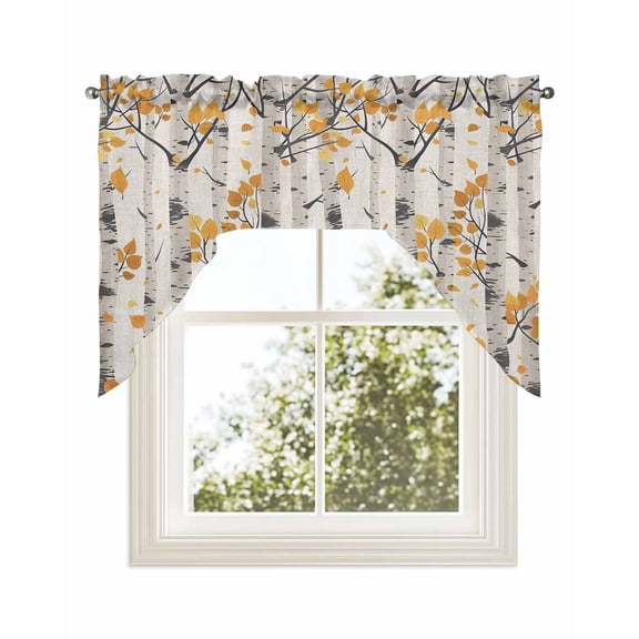 Yellow Botanical Kitchen Swag Valance for Window,Rod Pocket Short Kitchen Curtains&nbsp;36 Inch Length,Watercolor Tree Black Modern Retro Swag Topper Small Window Treatment for Cafe Bathroom Bedroom