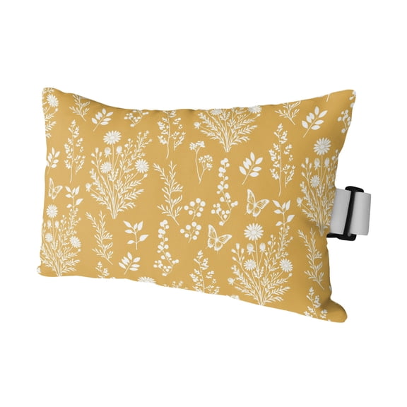 Yellow Botanical Outdoor Pillows for Chaise Lounge Chair Waterproof Lumbar Pillows with Insert&Adjustable Elastic Strap Beach Headrest Pillow Spring Summer Chic Wildflowers Pillow for Pool 11"x16"