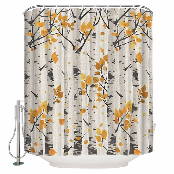 Yellow Botanical Shower Curtains for Bathroom Waterproof Fabric Bath Curtains Decor Bath Tub Curtain Watercolor Tree Black Modern Retro Decorative Shower Curtain Sets with 12 Hooks, 72x72 Inch