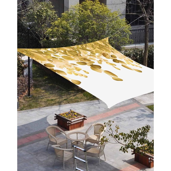 Yellow Botanical Sun Shade Sail 12'x16' Rectangle Outdoor Shade Canopy, Watercolor Spring Eucalyptus Leaves Porch Shades Outdoor Sun Blocking Screen, Sunshade Cloth Covers for Patio/Deck/Garden