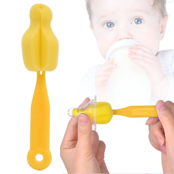 Yellow Bottle Brush Cleaner (5.51") – Small Sponge Nipple & Tumbler Scrubber for Wide Mouth Bottles, Kitchen & Travel Hygiene