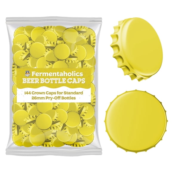 Yellow Bottle Caps - Oxygen Absorbing - Standard Size - 26 mm - Pry-Off Crown Beer Cap