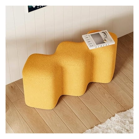 Yellow Boucle Ottoman, 35" Curved Entryway Ottoman with Soft Padding - Modern Foot Rest Stool for Bedroom, Living Room, End of Bed