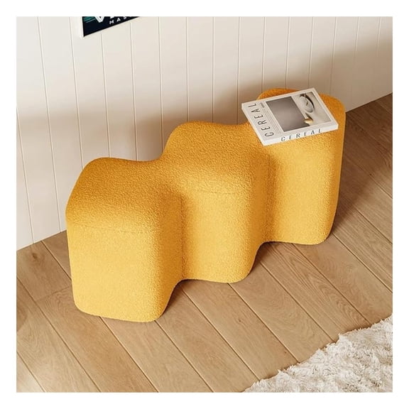 Yellow Boucle Ottoman, 35" Curved Entryway Ottoman with Soft Padding - Modern Foot Rest Stool for Bedroom, Living Room, End of Bed