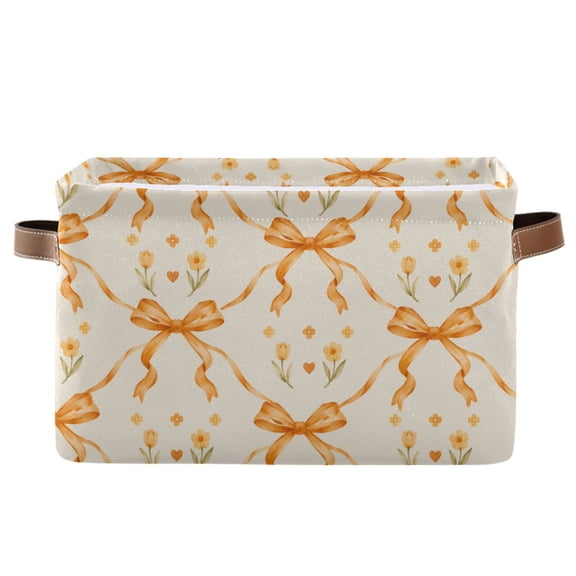 Yellow Bow Floral Prints Foldable Storage Large Fabric Storage Baskets Organizer Storage Bins with Handles for Home Office