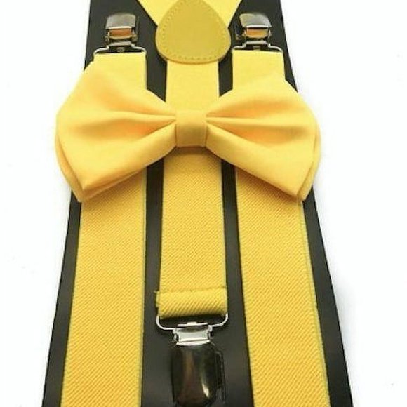 Yellow Bowtie and Matching Suspenders Set Wedding Prom Kids Teens Adult - New with box/tags