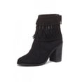 thumbnail image 1 of Yellow Box Black Genuine Suede Chunky Heel Fringe Round Toe Ankle Booties (Black, 6.5), 1 of 1