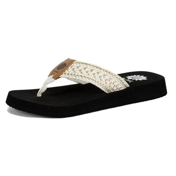 Yellow Box | FAUSTO Braided Texture with Contrasting Thread Women's Flip-Flop Sandals with EVA Sole