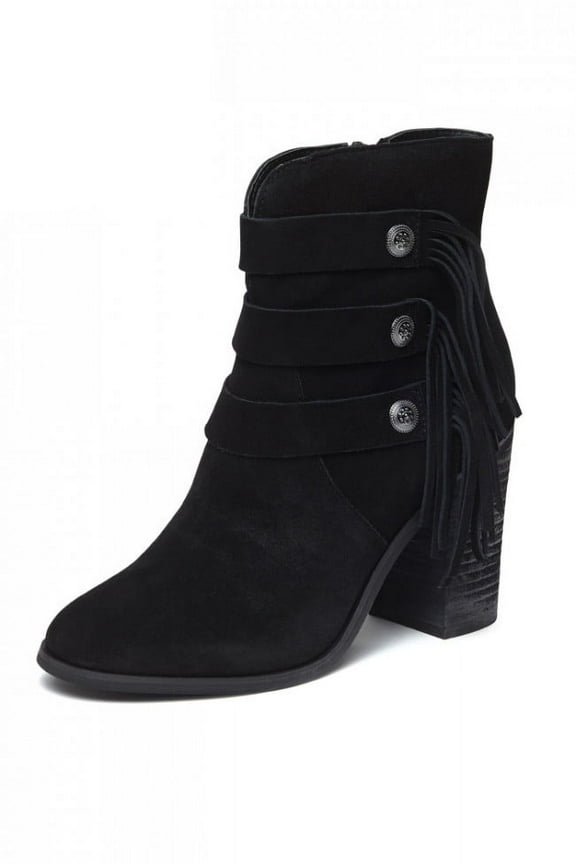 Upon Black Suede Embelisshed Detailing Fringe Ankle Boot (Black, 8.5)