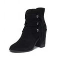 thumbnail image 1 of Yellow Box Upon Black Suede Stacked Heel Trendy Embellished Detailing Fringe Ankle Boot (10), 1 of 1