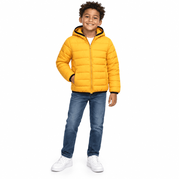 Yellow Boys Padded Puffer Jacket Size 3-4 Years, Kids Hooded Full Zip Winter Warm Coat with Side Pockets for Casual Outerwear Clothes