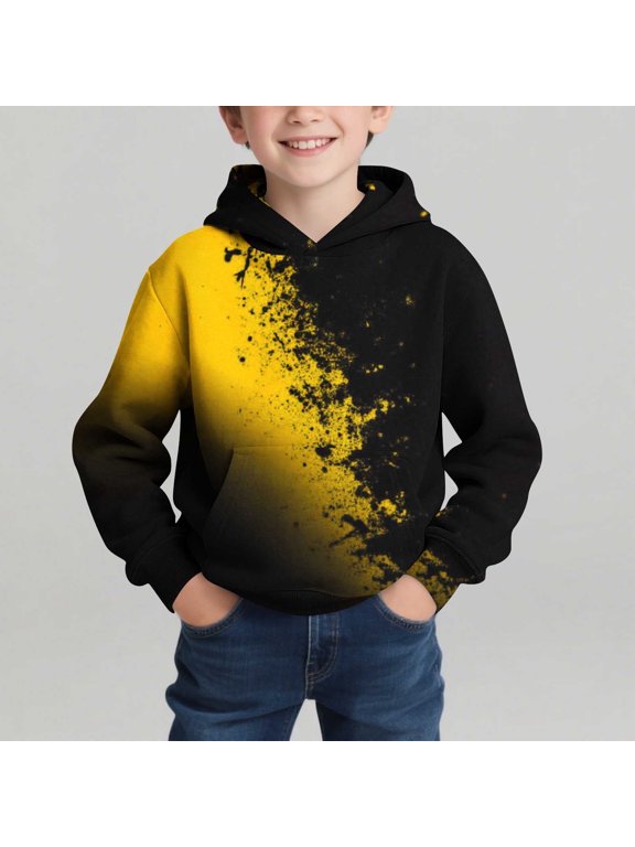 Yellow Boys' Tie Dye Hoodie | Gradient Splatter Pullover | Kids Hooded Sweatshirt with Pocket,Size 13-14 T