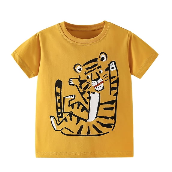Yellow Boys Tiger Graphic T-Shirt, Short Sleeve Crew Neck Tee for Kids Kidss 2-8 Years,Size 8 T