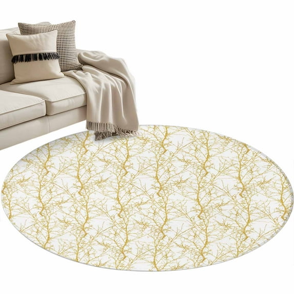 Yellow Branch Round Area Rug 3 FT, Small Kitchen Bathroom Mat, Spring Summer Pastoral Botanical Aesthetics Washable Indoor Outdoor Throw Runner Carpet Doormat for Table Shower Sofa Entryway