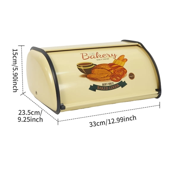 Yellow Bread Box - Heavy-duty Roll Top storage container with airtight seal, yellow retro kitchen storage box, suitable for bakeries, restaurants, and household and commercial use