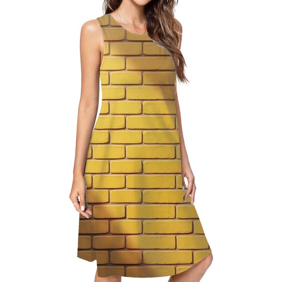 Yellow Brick Pattern, Brick Stone Pattern Sunlight Casual Sleeveless Loose Sundress Dress For Women Summer Dress Daily Woman