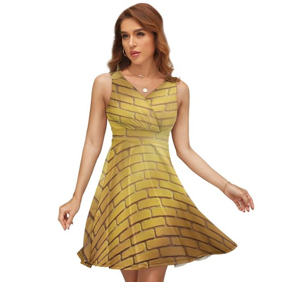Yellow Brick Stone Wall Sunlight Dress Summer Street Style Dresses Female Sleeveless Printed Sundress