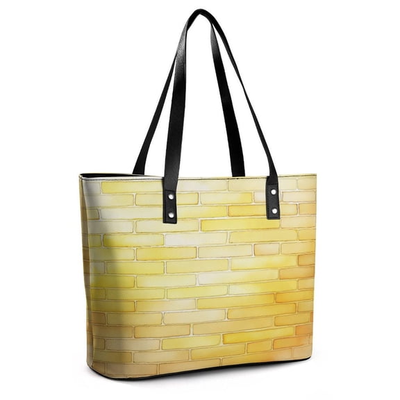 Yellow Brick Stone Wall Woman Leather Handbags Large Tote Bag Fashion Portable Handbags With Zipper