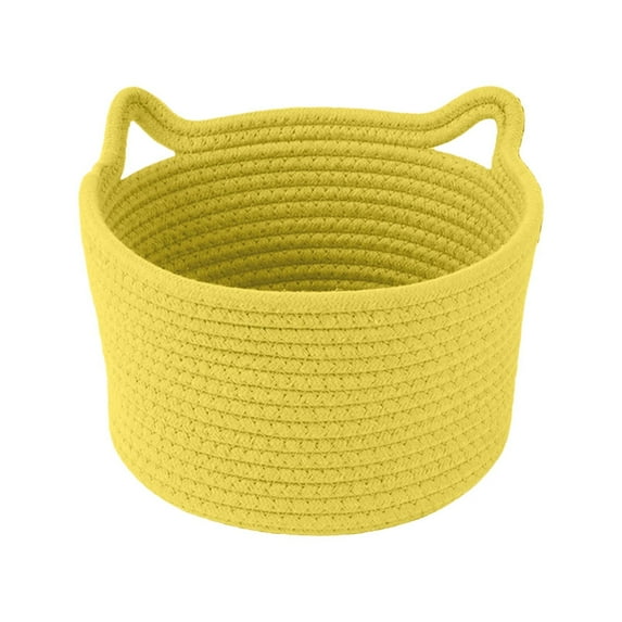 Yellow Bright Playroom Basket, 9.4 Inch Woven Cotton Rope Bin, 1 Count, Small Storage Organizer For Kids Crayons Small Toys, Colorful Nursery Shelf Decor, Dopamine Style Entryway Catchall