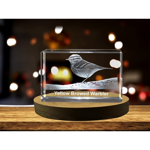 Yellow-Browed Warbler 3D Engraved Crystal Keepsake/Gift/Collectible/Clear - Ab Crystal Collection