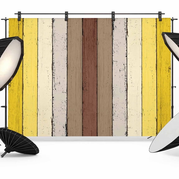 Yellow Brown Backdrop for Photography,Fabric Photo Background Backdrop,Farmhouse Wood Grain Vintage Striped Photo Booth Background for Portrait Photoshoot Video Wedding Studio Decoration Banner 7x5ft