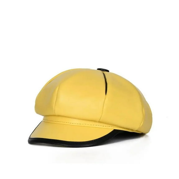 Yellow/Brown Beret Hats For Women American/British Autumn/Winter Genuine Leather Sheepskin Retro Octagonal Caps Painter Newsboy ,Durable Quality